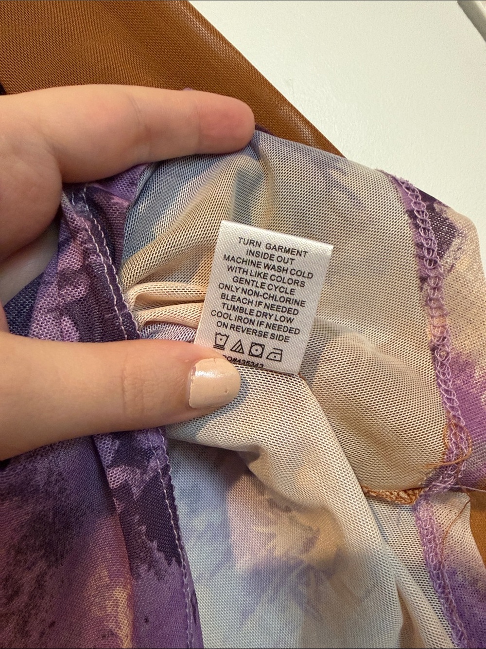 Fashion Nova Multicolor Scenic Print Long Sleeve Top — Lavender & Brown Sleeves - Picture 5 of 5